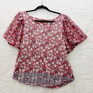 Blouse Size M Coral Floral Boho Romantic Whimsycore Festival Cottagecore Y2K